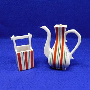 Minature Japanese Porcelain Teapot and Water Bucket Hand Painted 4"